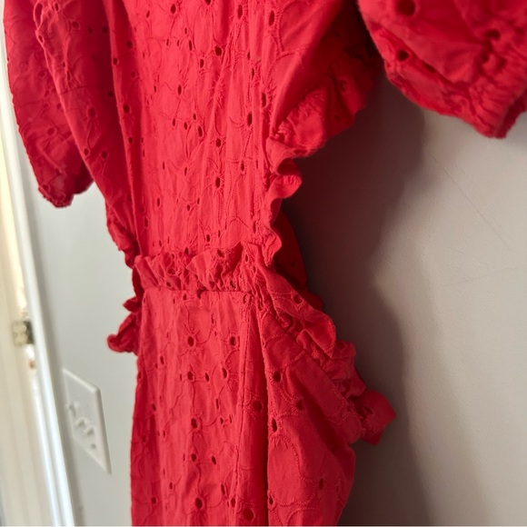 Anthropologie Hutch Red Eyelet Puff Sleeve Cutout Mini Dress - Picture 3 of 6